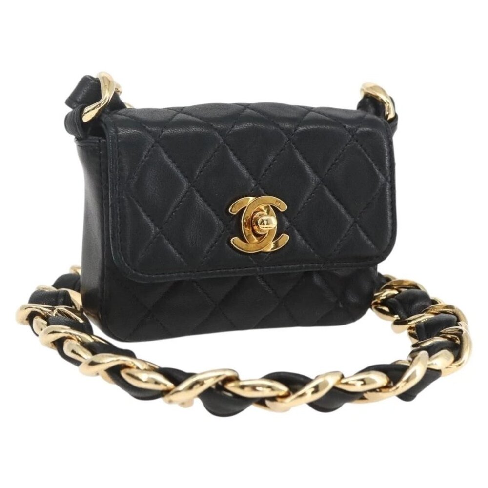 CHANEL Chain Mini Matelasse 11 Shoulder Bag Lamb Skin Black CC Auth 158892SM - Picture 2 of 16